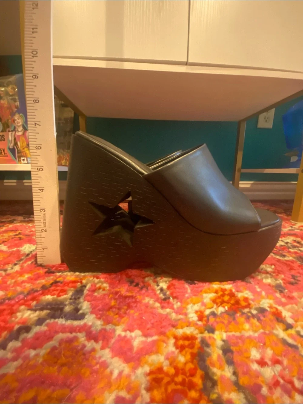 Black Star-Cut Wedge Slide Mule - size 11
